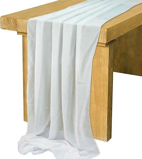 Nanaborn Chiffon Table Runner White Tablecloth Draping Wedding Home Fabric for Restaurant/Birthday/Party Decorations Extra Long (70cm×300cm)