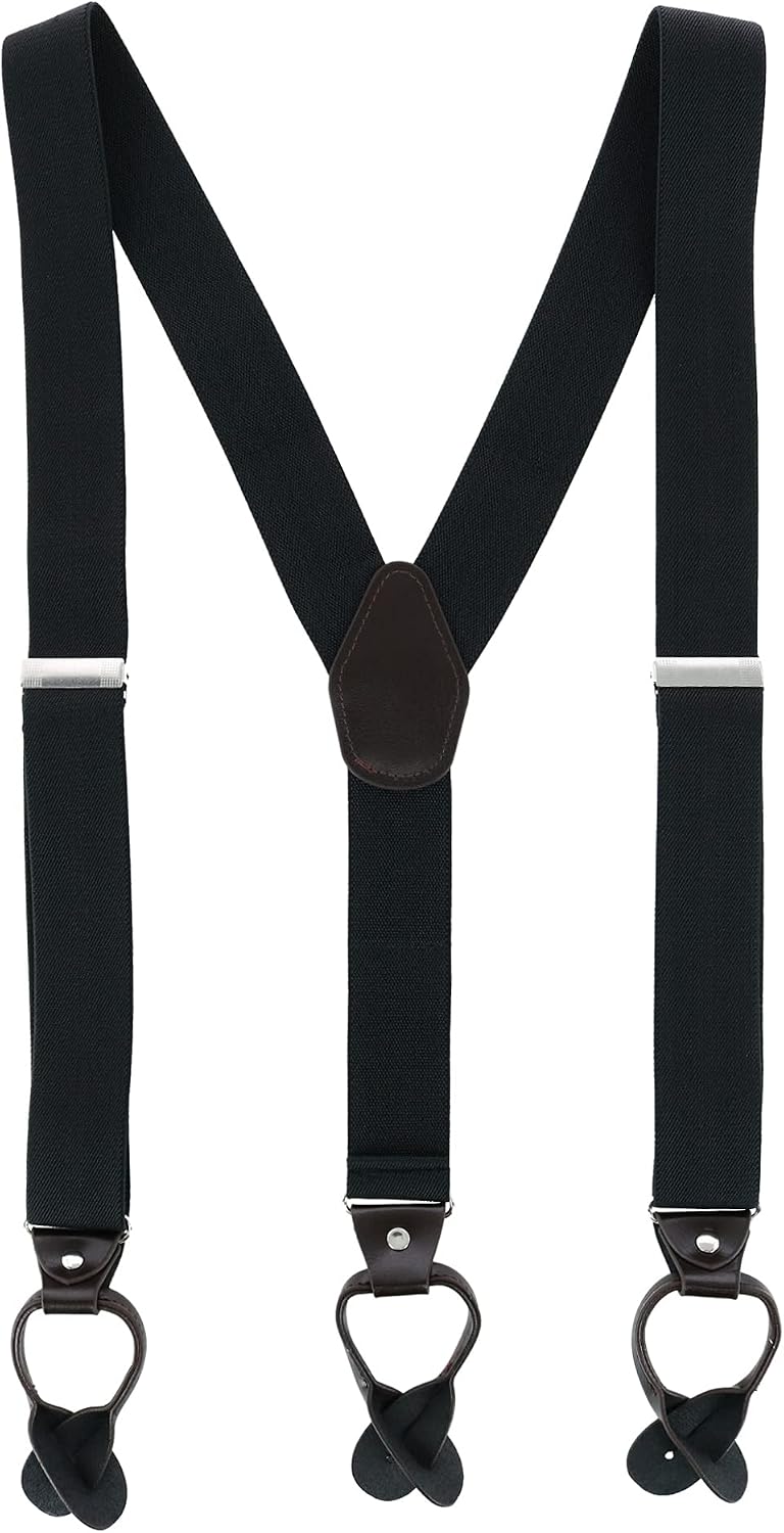 CTM Men's 1.375 Inch Wide Solid Color Y-Back Button-End Suspenders