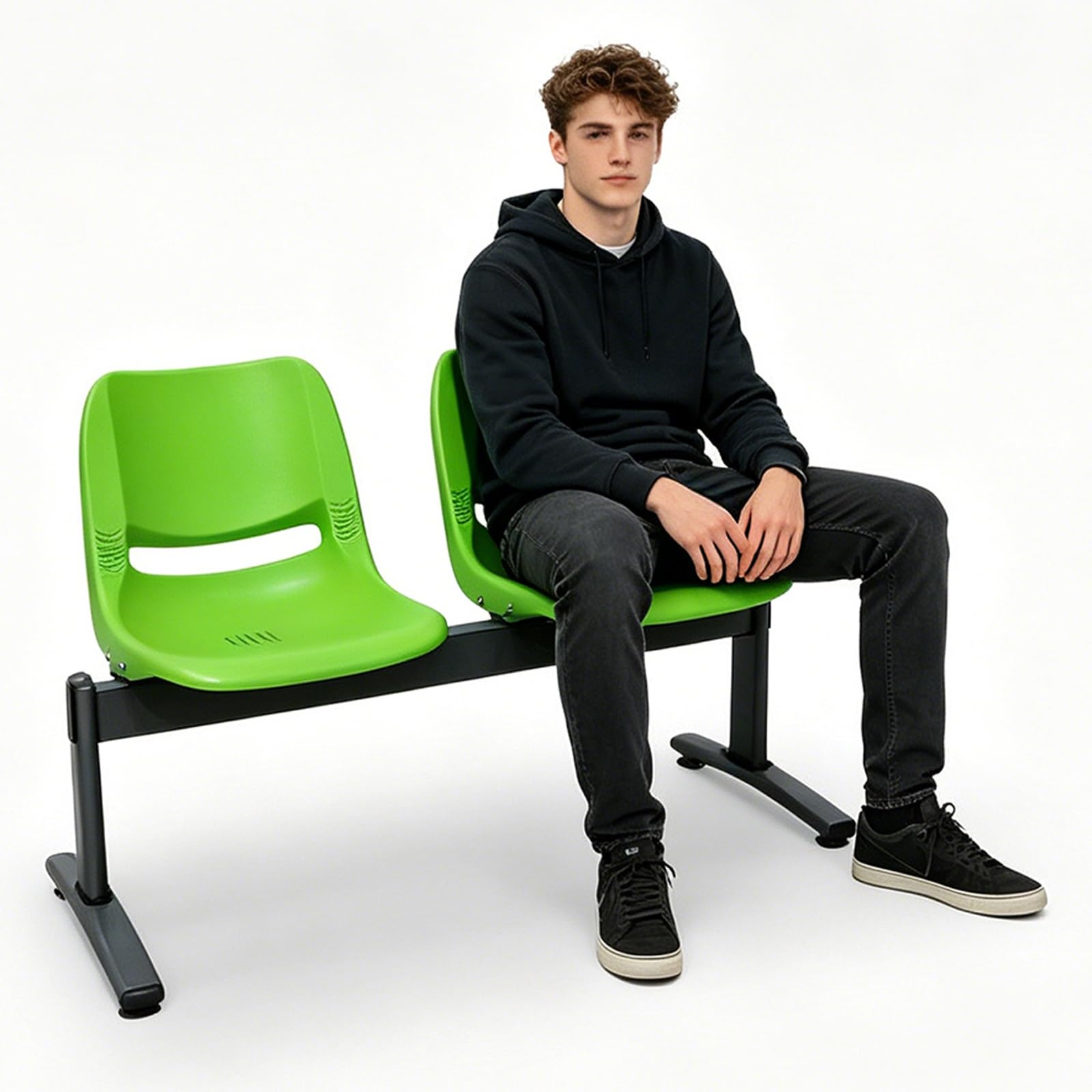 2 Sitzer Flughafenempfangsbank, Metallgestell, Tragkraft 400kg, Kunststoffbank für Stadien und Flughäfen, 118x78x50cm(Green)