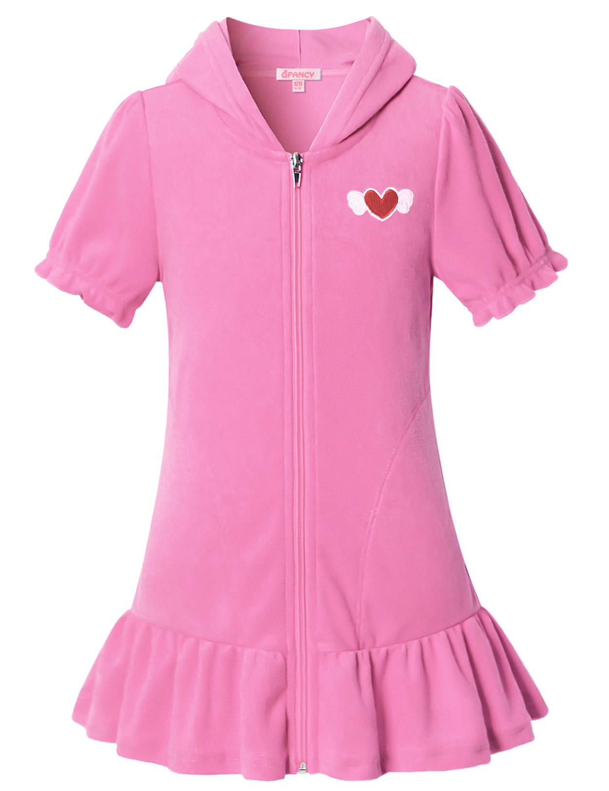 QPANCY Girls Hooded Zip Terry Coverups Swim Beach Cover-Up Cotton Summer Short Sleeve