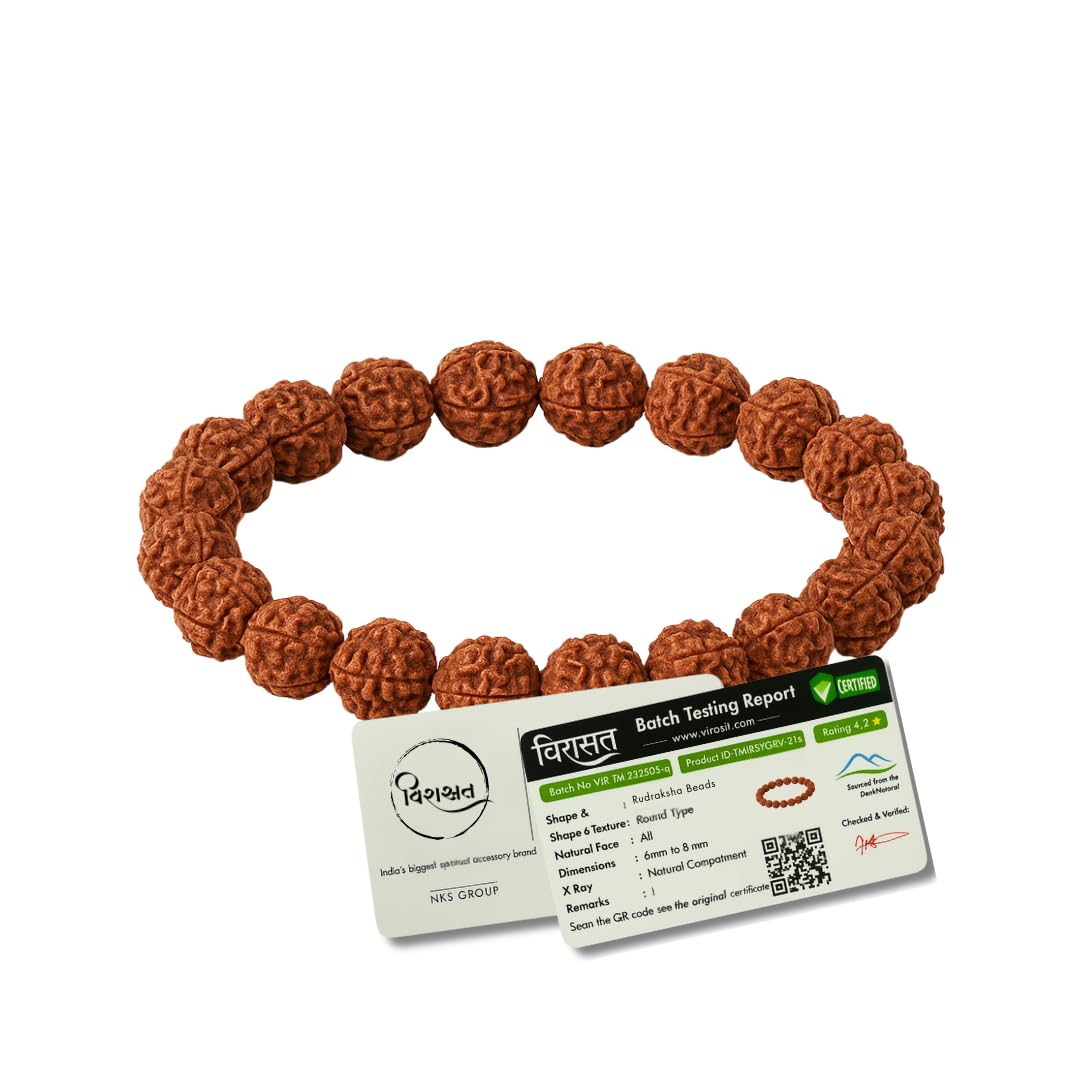 Virasit 5 Mukhi Rudraksha Bracelet | Sacred Energy for Peace & Protection | Certified Natural Rudraksha Beads | Spiritual Unisex Bracelet for Men & Women