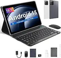 3 em 1 Tablet, com Capa/Teclado/Mouse, 10.1 Polegada, 1920×1200 Tela, 1920x1200 Tela Processador Octa-Core, 12GB RAM+512GB ROM, Câmera de 16MP + 32MP, Android 15, 8000mAh, Versão WiFi (Cinza)