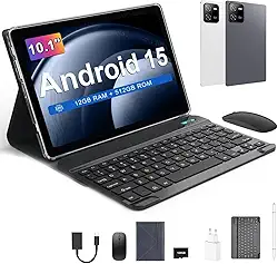 3 em 1 Tablet, com Capa/Teclado/Mouse, 10.1 Polegada, 1920×1200 Tela, 1920x1200 Tela Processador Octa-Core, 12GB RAM+512GB ROM, Câmera de 16MP + 32MP, Android 15, 8000mAh, Versão WiFi (Cinza)