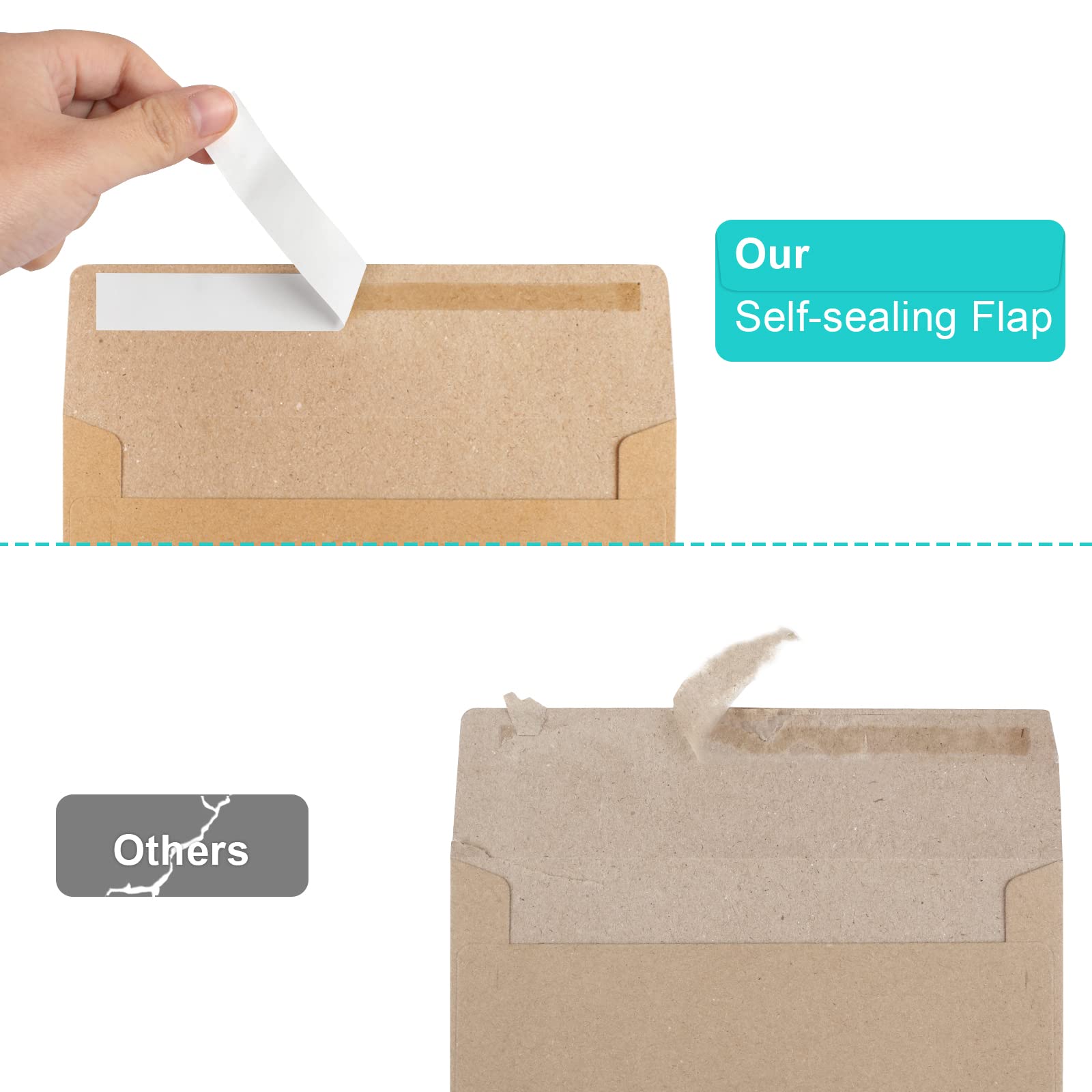 Paquete de 70 sobres de invitación A2, sobres de papel kraft marrón, sobres para tarjetas de 4.5 x 5.5 pulgadas, sobres para invitaciones, sobres autosellados para fotos RSVP, tarjetas de felicitación