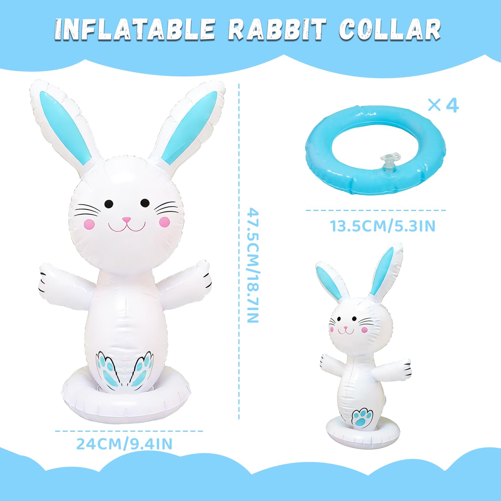 dellyy Jeux de Lancer Lapin Gonflable Pâques, Jeu de Lancer d'Anneaux Gonflable, Lancer de Pâques Gonflable, Intérieur Extérieur Jeux Familial pour Jardin Fête Cadeaux