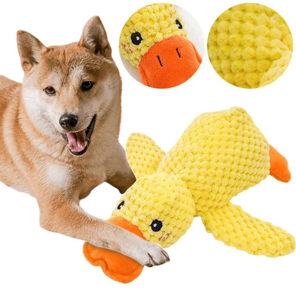 HTU Beruhigendes Hundespielzeug Enten-Plüsch mit Quietscher, for Kauspielzeug, Kuschelig, Robust, S