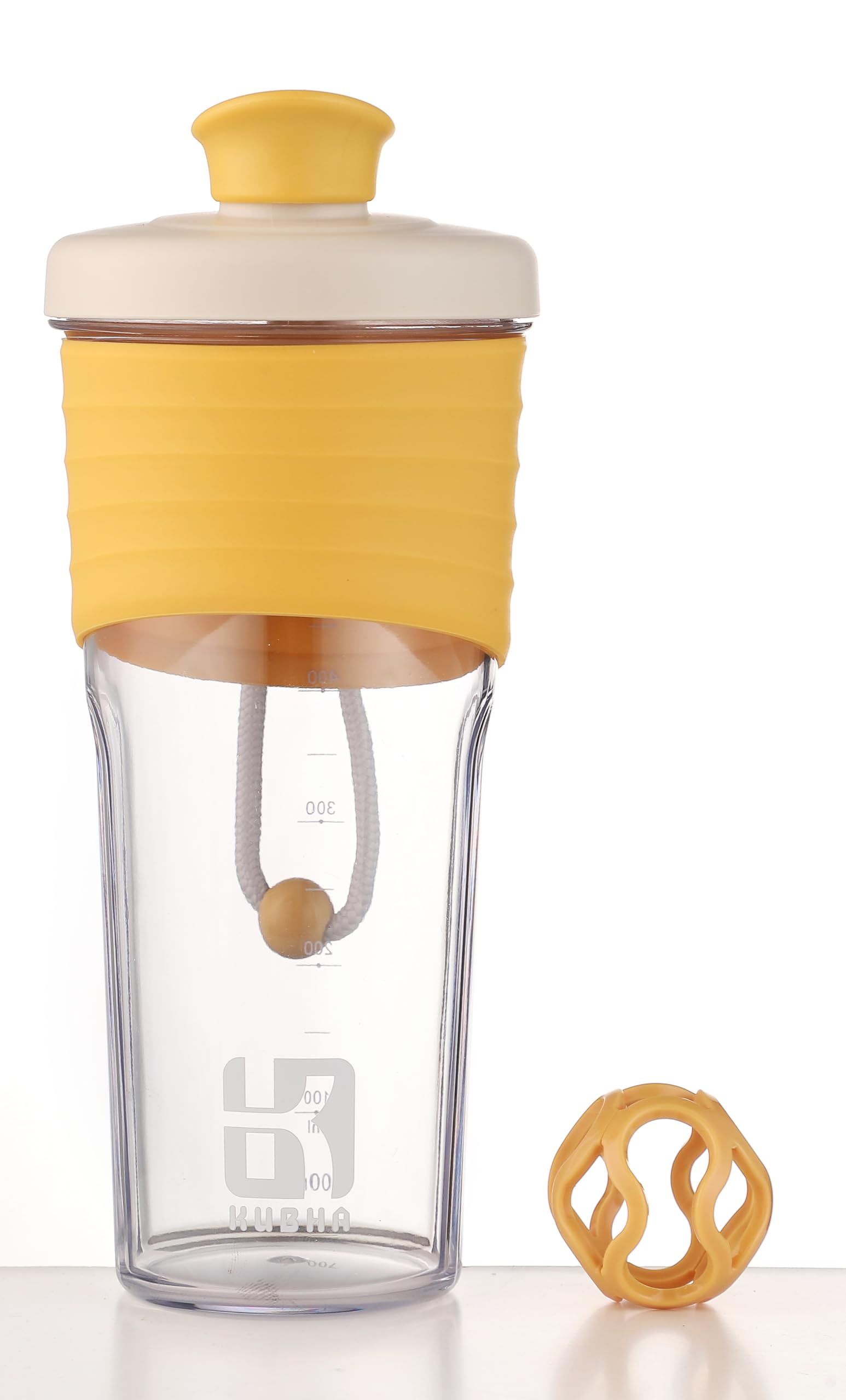 Kubha 2nd Generation Shaker Bottle for Protein with Mixing Ball - Perfect for Workouts and Outdoor Use, 24-Ounces Whey Protein Shaker wtih Clear Measurement (Orang)