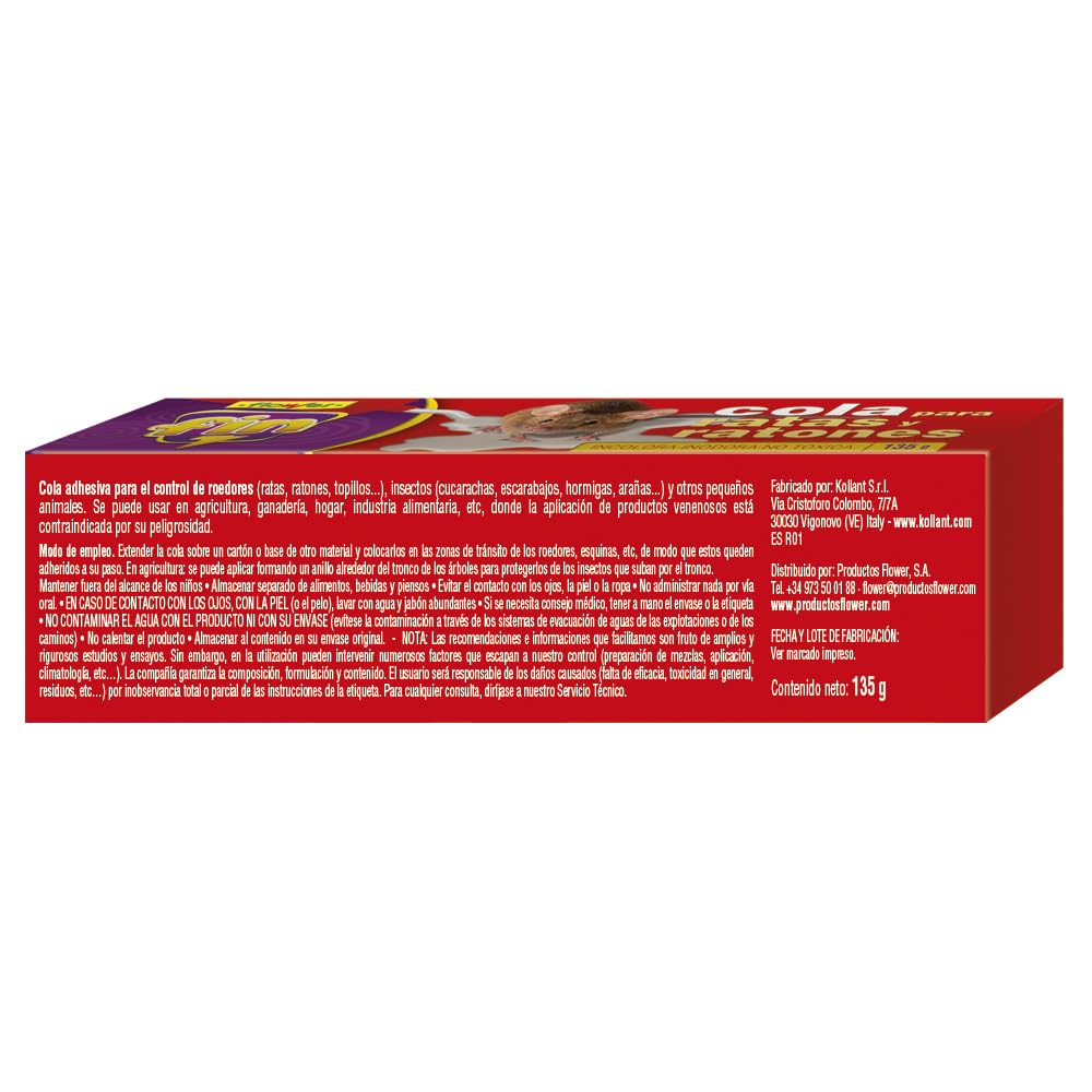 Flower - Cola para Insectos Rastreros y Roedores 135 gr | Adhesivo Efectivo | Incoloro e Inodoro | No Tóxico, Tamaño 19.8x4x5.5 cm, Material Cola