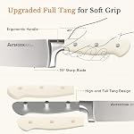 Knife Set,Astercook Kitchen Knife Set with Block 14-Piece Full Tang Stainless Steel Knives with Sharpener Dishwasher Safe and Anti-Slip Ergonomic Handle Elegant Cream White Utensils Set