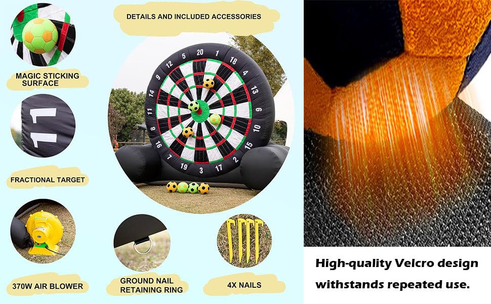 Juego de diana inflable – 3 m de alto adhesivo con soplador de 370 W y 8 bolas, juego de dardos de fútbol gigante para diversión y fiestas en el patio trasero