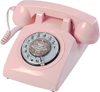 TelPal Pink Telephones, Corded Telephone Classic Rotary Dial Home Phones Antique Vintage Phone of 1930s Old Fashion Business Telephone Home Office Decors