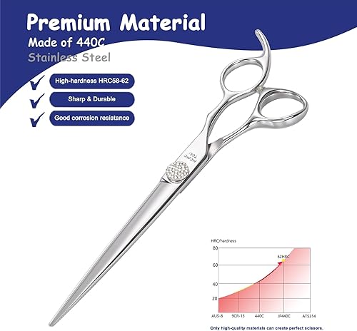 Miniatura 2 de Tijeras profesionales rectas de aseo para perros con diamante de simulación de acero inoxidable 440C pulido para mascotas y gatos Tijeras de corte