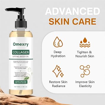 Collagen Lifting Body Oil After Shower, Hydrating Collagen Oil, Moisturizing Anti Aging Silk Body Oils for Women & Men, Smooth & Anti Wrinkles, Lightweight Non-Greasy, 3.8 Fl Oz (1PC)