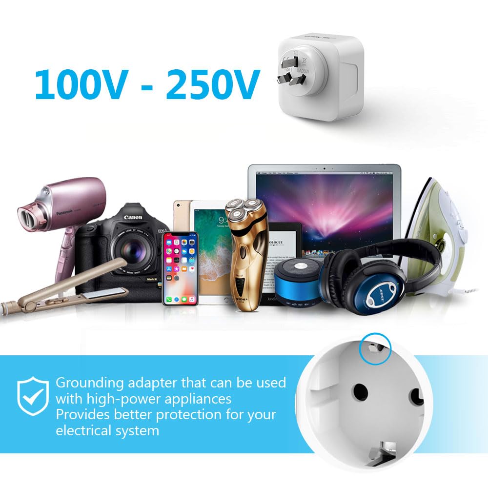 JSVER Adaptateur Prise Australie/Chine 6 en 1 Type I Voyage France vers Australie Argentine avec 2 USB A 2 Type C 17W 2 Prise Blanc