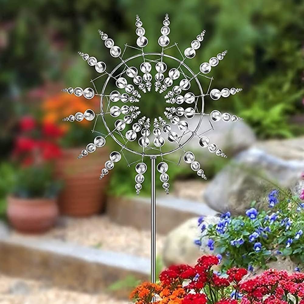 Moulin à Vent en Métal 3D, 30cm Sculpture avec Piquet de Jardin en Métal | pour Terrasses Extérieures, pour Patio Pelouse & Jardin Décoration Ornementale