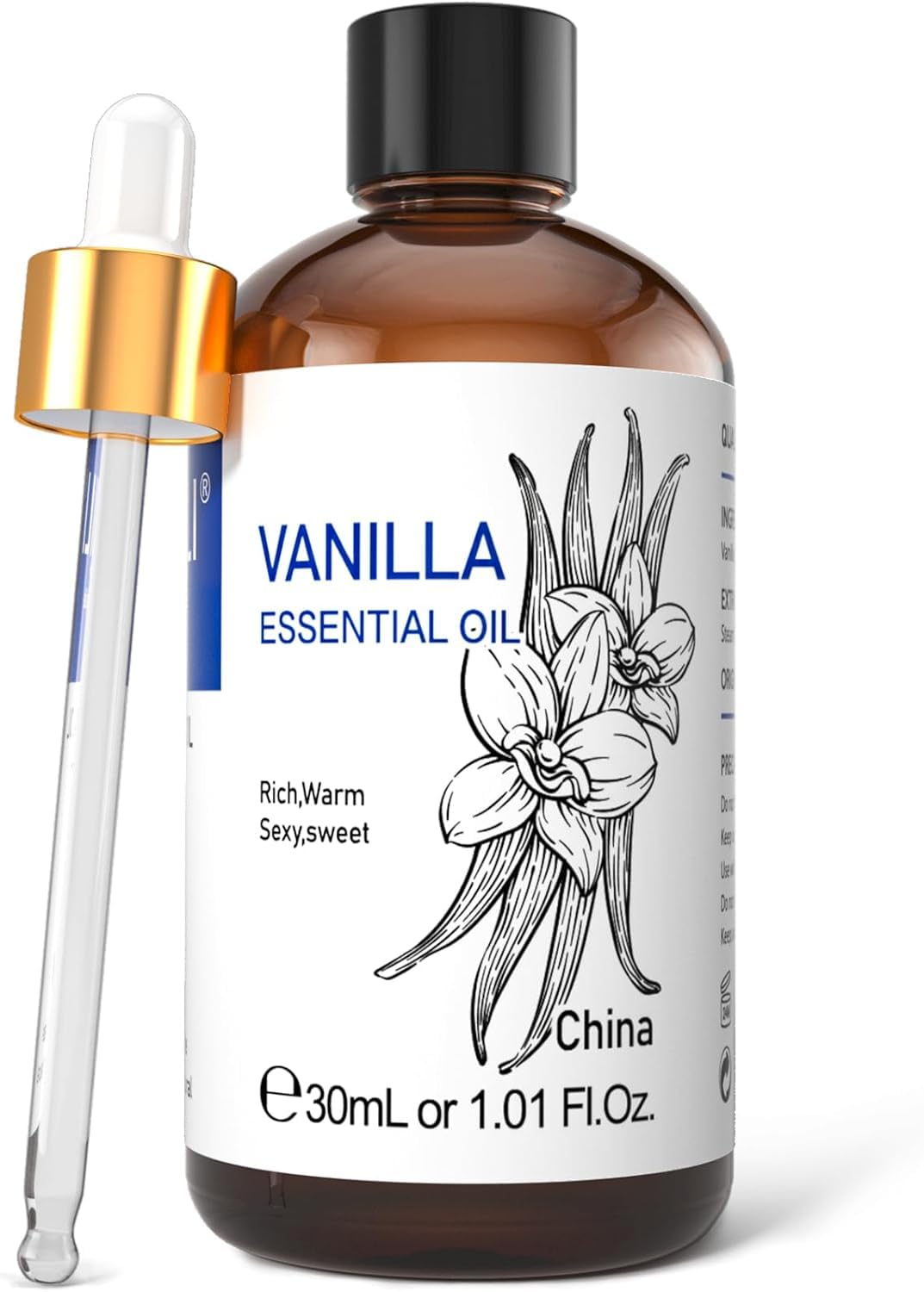 1 Fl Oz Vanilla Essential Oil, 100% Pure Natural Vanilla Fragrance Oil for Skin, Hair, Massage, DIY Spary, Perfume, Candle, Soap, Aromatherapy Diffuser-30ml