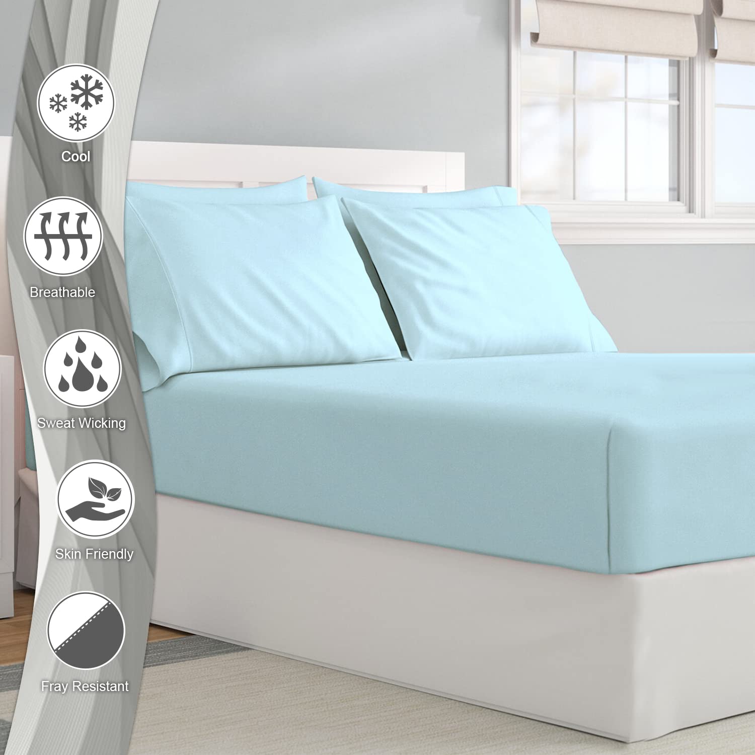 Pizuna Pure Combed Cotton Small Double Fitted Sheet Baby Blue - Image 2
