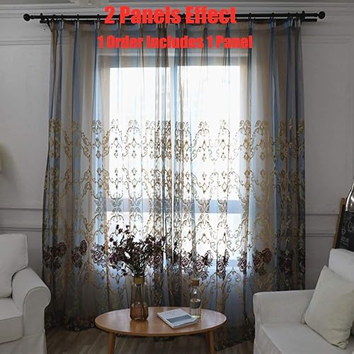 Miniatura 2 de AiFish 1 panel de cortina de gasa con bordado floral elegante de estilo europeo, con bolsillo para barra, para decoración del hogar, cortinas de tul