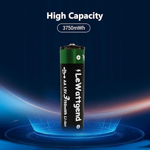 Miniatura 2 de Baterías de litio AA recargables de 1.5 V, batería AA de larga duración de 3750 mWh con salida de cable USB-C 4 en 1, baterías AA para juguetes de