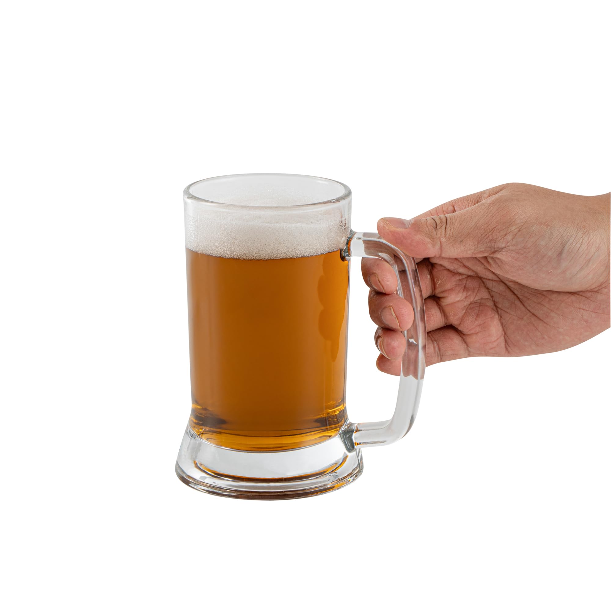 Restaurantware - Vetri - Tazas de cerveza de 473 ml, 24 vasos de cerveza lavables en lavavajillas con asa, sin plomo, base pesada, vasos grandes de vidrio transparente, para bares, restaurantes, hogar