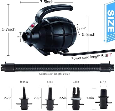Electric Airpump for Inflatable Tumble Track Gymnastics Mat, Air Roller Barrel, Swimming Ring, Bed, Pool Toy, Inflatables Raft Boat Electric Pump with 4 Nozzles(AC 110-120V(500W))