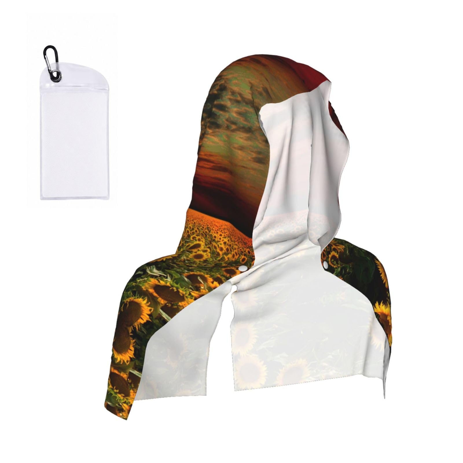 Satusa Men's Black Sunset Sunflower Print Cooling Hoodie Towel, Cooling Towels For Neck And Face, Quick Drying Absorbent Cooling Head Towel Beach Camping Gym Construction(2Pcs)