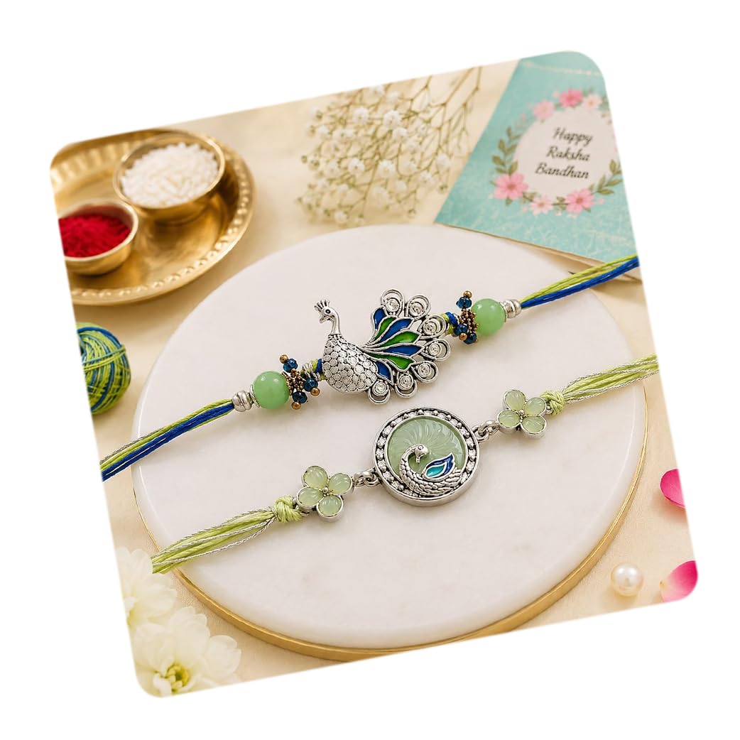 craftvatika Kundan Rakhi Set for Brother Set of 2, Designer Peacock Rakhi for Brother Boy Men, Premium Kalash Raki for Bhaiya, Traditional Rakshabandhan Rakhis with Best Wishes Card and Tillak Set-picture-14