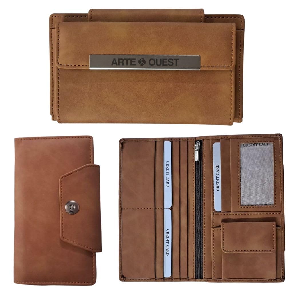 Premium Travel Wallet -Tan Brown, Vegan Leather, Card Organizer, Hold Your Passport, Cash, Coins, Credit Cards, and ID Card, Compact Wallet for Men and Women-image-38