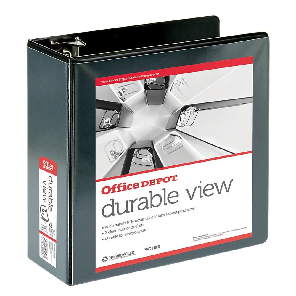 Office Depot® Brand Durable View D-Ring Binder, 5" Rings, 39% Recycled, Black