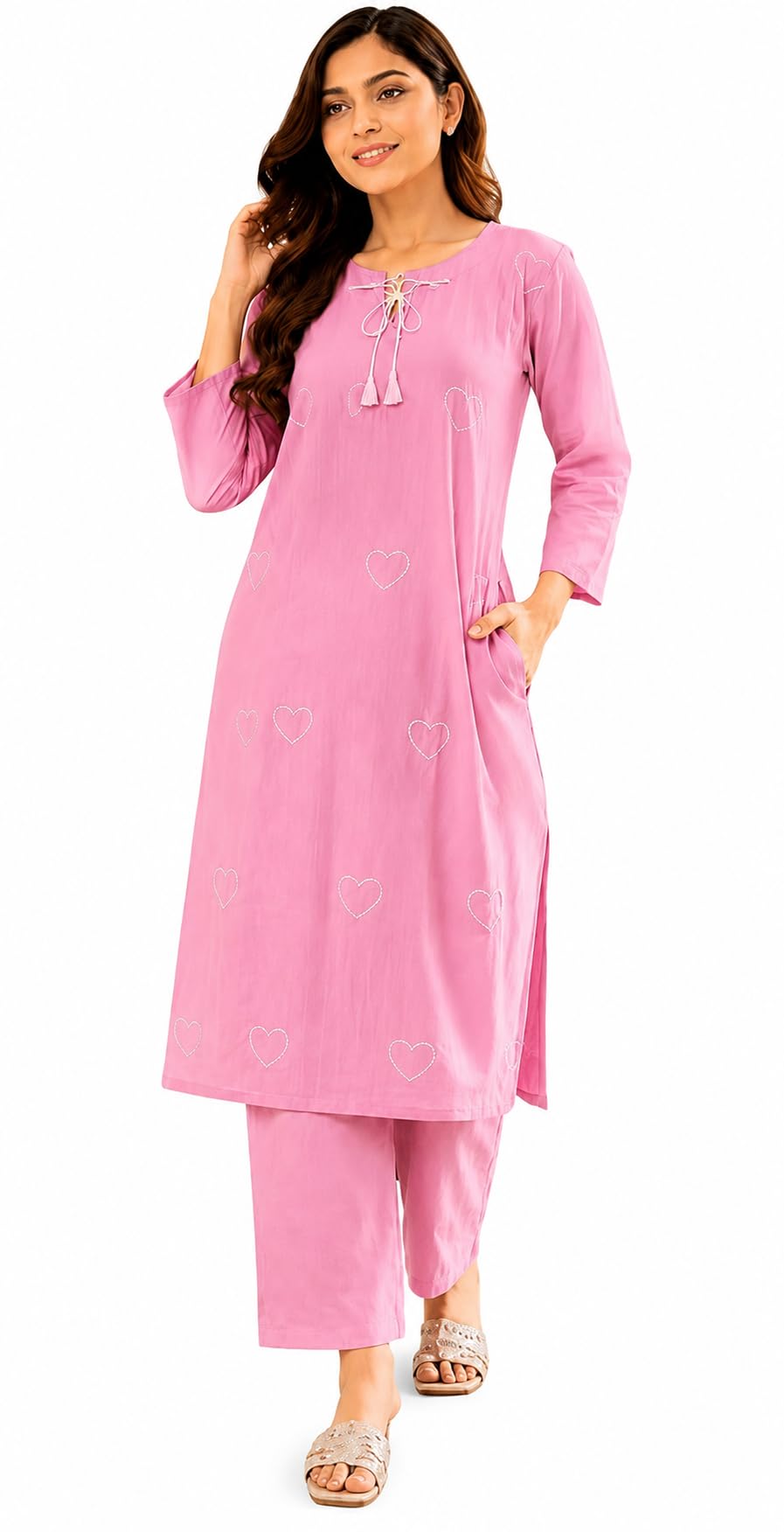 Women's Pure Cotton Embroidered Kurta Pant Set Casual Ethnic Wear-image-13