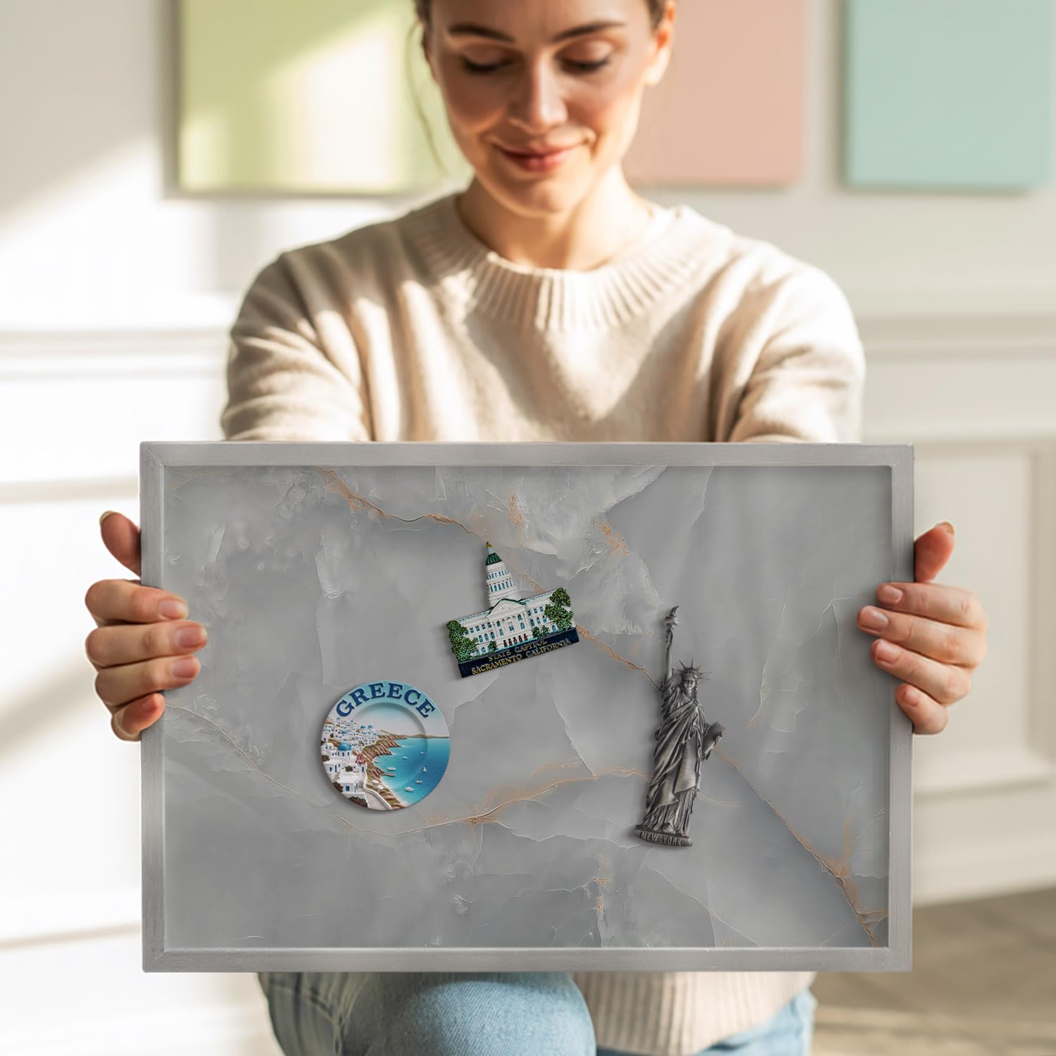 Tableau Aimanté Décoratif 50x50 Cm – Panneau Magnétique Mural Avec Cadre Plastique, Parfait Pour Bureau, Cuisine, Salle D’Étude, Chambre D’Enfant Et Espace Créatif