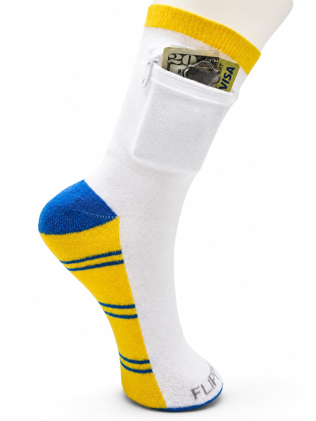 Zipper Sock Wallet - Cotton &amp; Polyester Zipper Socks with Pockets - Fits shoe size 6-13