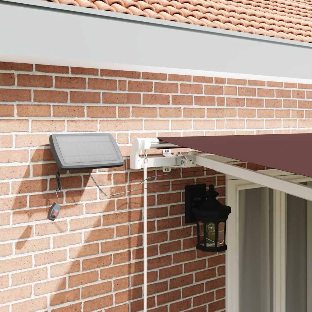 Manuelle Markise mit LED-Beleuchtung in Braun 500x300 cm, UV-beständiger Sonnenschutz für Terrasse und Balkon Dieser manuell bedienbare Kurbelmarkise in den Maßen 500x300 cm