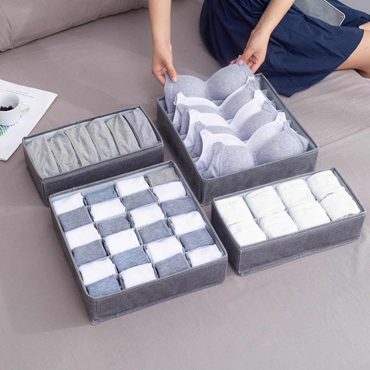 4pcs Foldable Underwear Drawer Organizers Made of Non-woven Fabric for Socks and Briefs, Reusable Small Underwear Boxes to Keep Your Home Neat and Tidy with Drawer Dividers