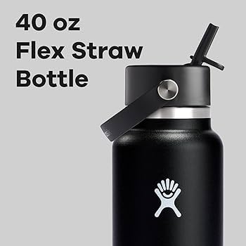 Hydro Flask 40 oz 黒 水筒 + Flex Straw Cap Hydro Flask 40 Oz Stainless Steel Wide Mouth Water Bottle