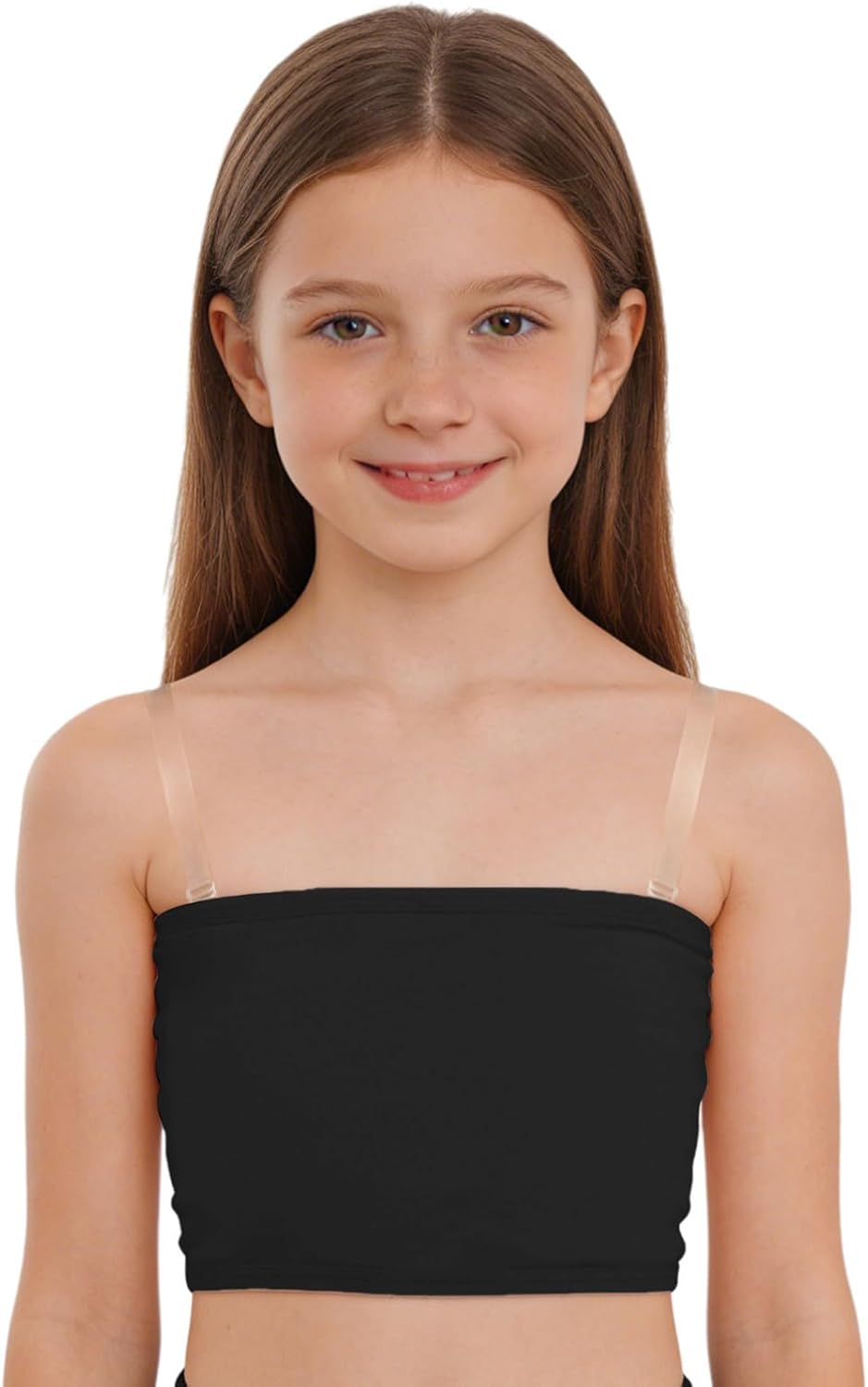 FEESHOW Kids Clear Straps Teens Bra for Competitions Gymnastics Daily Inner Everyday Comfort Light Support Vest