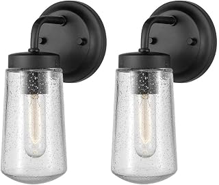 Globe Electric River 1-Light Outdoor Wall Sconce 2-Pack, Matte Black, Seeded Glass Shade 44380