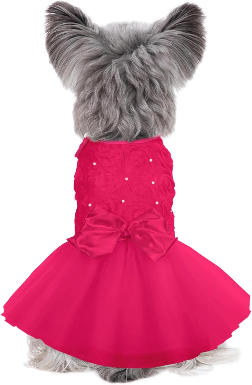 Vestido para Perro Kuoser, Disfraz de Princesa Blanco con Lazo de Encaje y Perlas