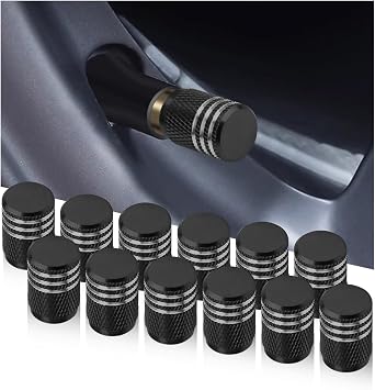 12 Pieces Car Tire Valve Stem Caps, Dust Proof Tyre Valve Caps, Aluminum Alloy Heavy Duty Stem Covers, Corrosion Resistant Tire Valve Cap Set, Car Exterior Accessories for VanBlack