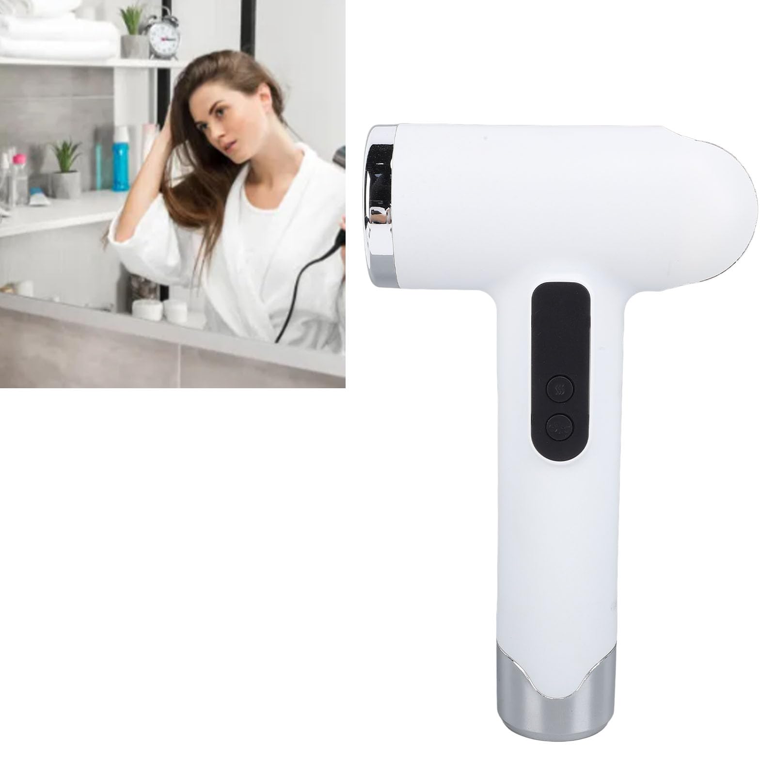 Kabelloser Haartrockner für Frauen USB kabellos wiederaufladbar föhn mit Düse Reiseföhn Heiß Kalt Wind Styling für Wohnheim, Studenten, Zuhause, Reisen (Weiß)