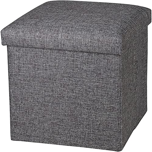 Cube Shape Sitting Stool with Storage Box Living Foldable Storage...