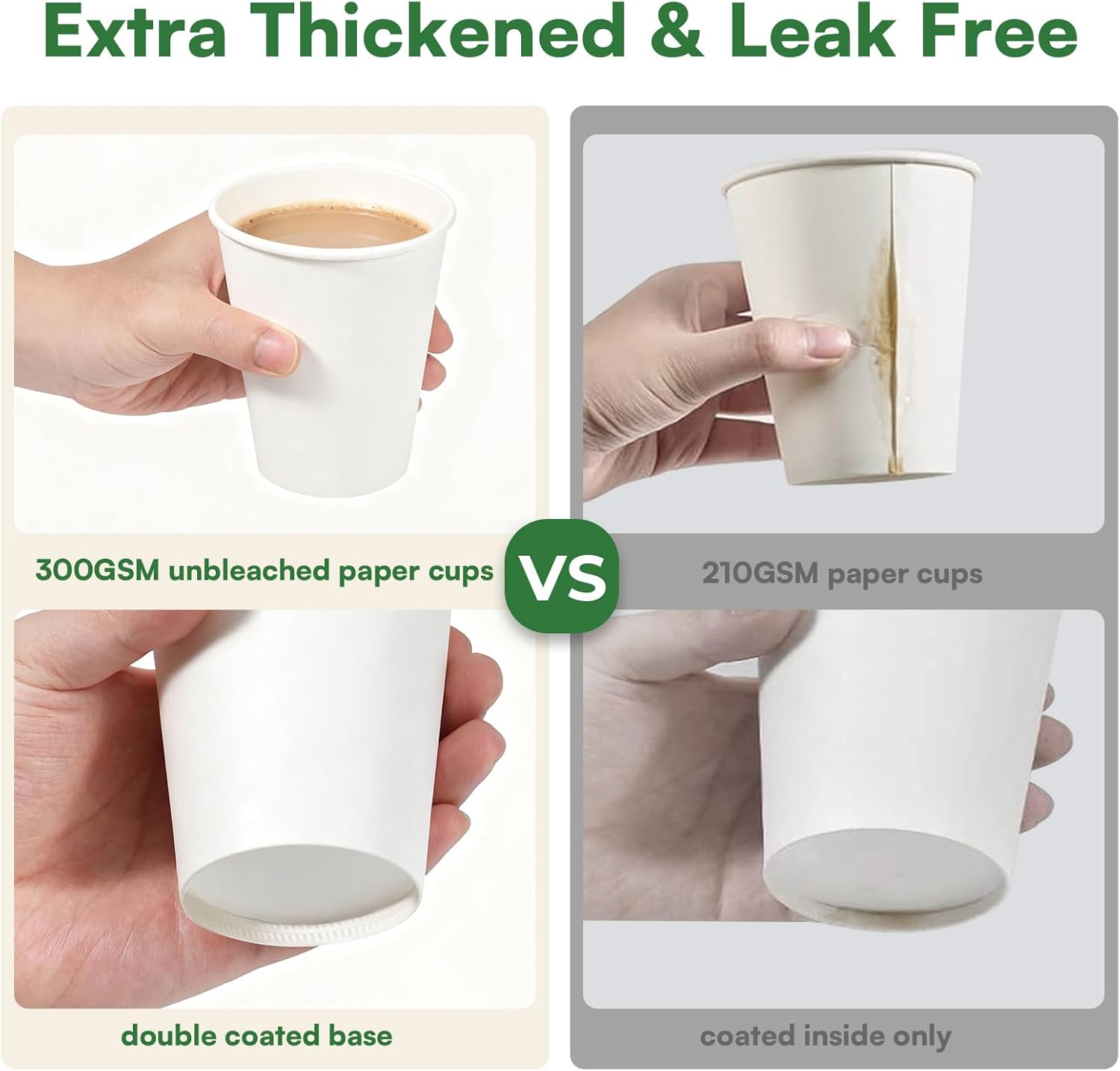 Paper Cups 8 oz Disposable Coffee Cups, 1000 Pack Thickened Disposable Hot Cups, 300GSM BPA Free Small Disposable Cups, White Paper Cups Bulk for Home Office Cafe Coffee Bar Supplies Party Essentials - Image 5