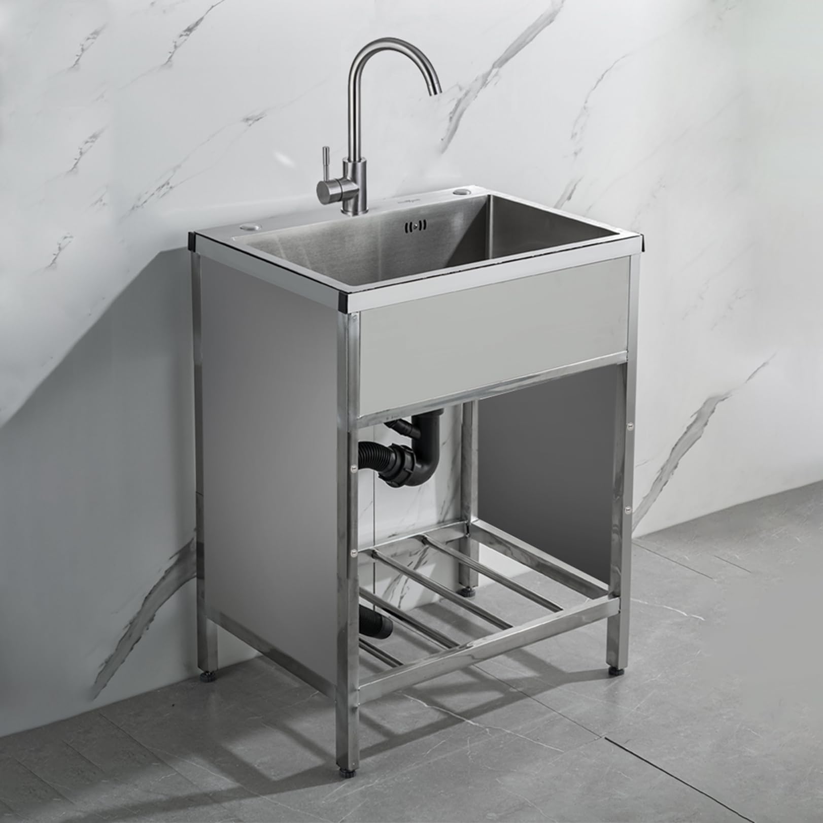 Évier d'extérieur en acier inoxydable 68x45 cm avec robinet pour cuisine de jardin