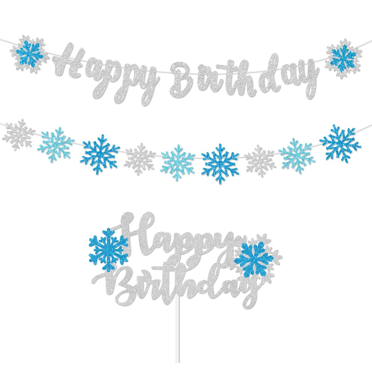ANFEST Snowflake Banner Frozen Birthday Banner Winter Holiday Decorations Party Blue Snow Flake Glitter Letter No DIY Silver Color Winter Birthday