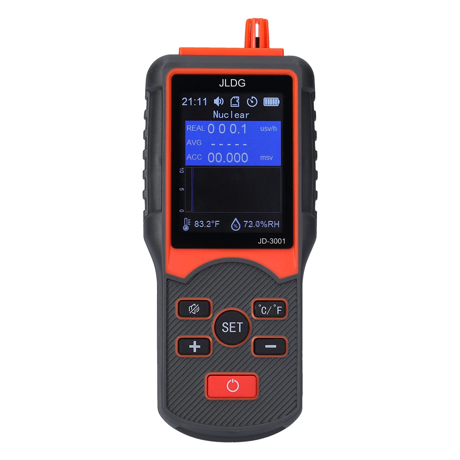 Ausla JD 3001 Contador Geiger Detector de Radiación Electromagnética Portátil con Carcasa de ABS Exportación de Datos Temperatura Humedad Monitoreo 5F a 230F para Uso en el Laboratorio Doméstico