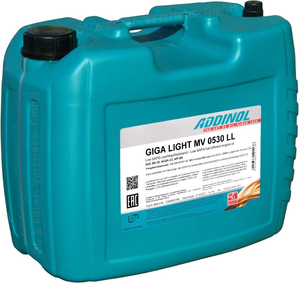 Engine Oil ADDINOL 5W-30 Giga Light MV 0530 LL 5 Liter + Oil Filt, 36,95