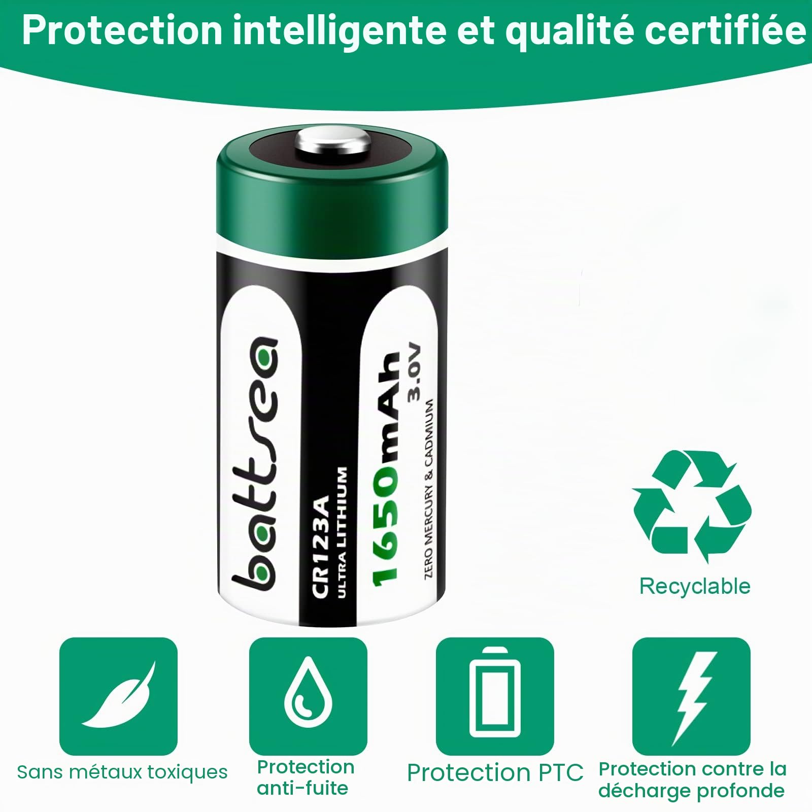 Battesea cr123a Batterie au Lithium 3V, 1650mah 20 Groupes cr123 Haute Puissance 123a Photo cr17345 PTC Protection Lampe de Poche de l'appareil Photo 10 Remplacement de la durée de Vie de la sécurité