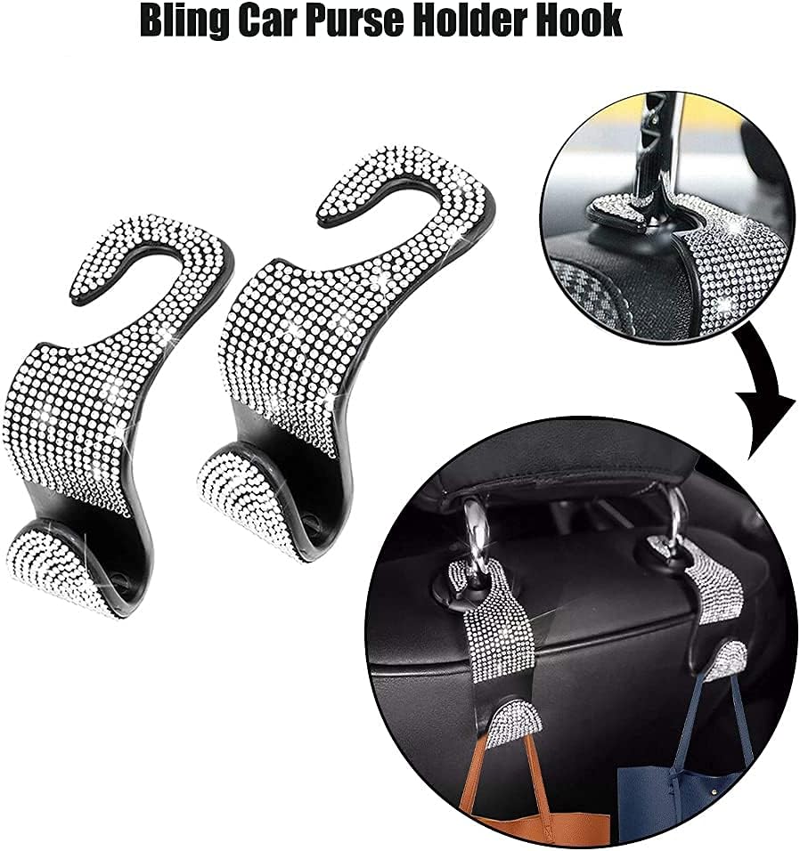 EXZ Car Net Pocket Handbag Holder bling with 2pcs car purse hook,Purse Holder for Car between Seats for Storage,Leather Car Purse Holder Barrier of Back Seat Pet and Kids for Safe Driving