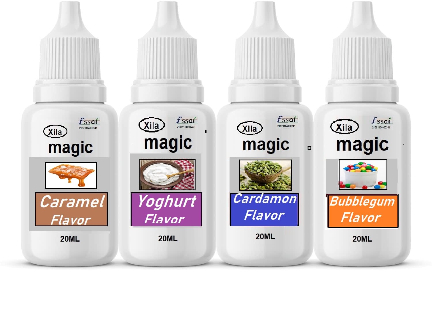 Xila Magic food flavor essence for cakes confectionery sweets and icecreams( caramel,yoghurt,cardamon and bubblegum) set of 4