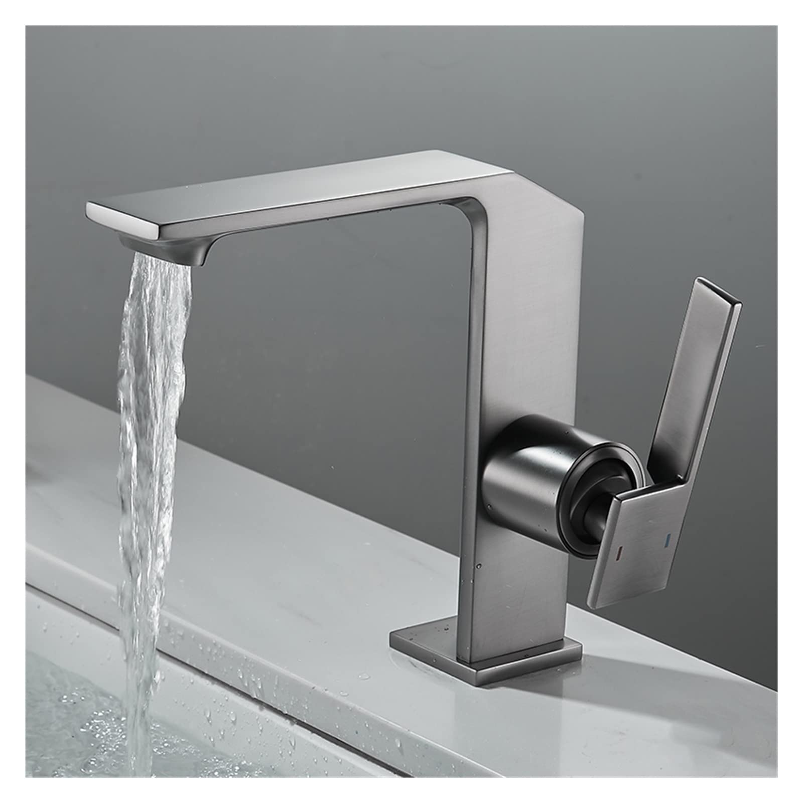 Grifo de Lavabo de baño Grifo de baño Negro Grifo de baño Creativo de latón Gris Grifo Mezclador de Lavabo Grifo de Lavabo de Cascada de Agua fría y Caliente